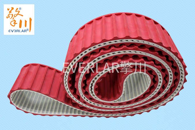 工業(yè)輸送帶廠家:紅膠開(kāi)槽同步帶用于化妝品生產(chǎn)線