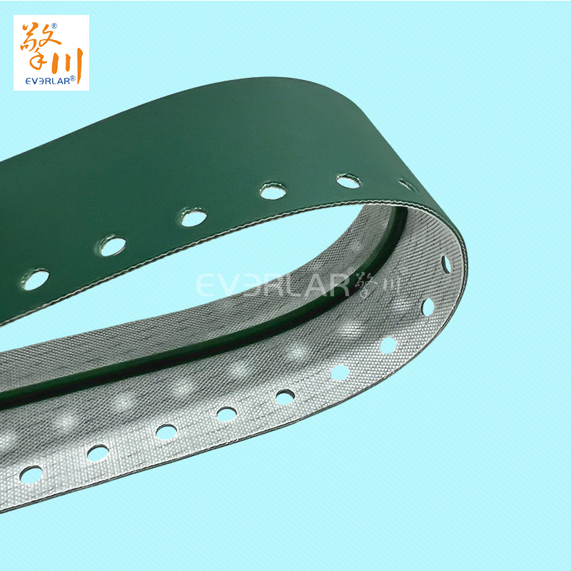 墨綠PU輸送帶加導(dǎo)條打孔耐磨抗腐蝕食品級包裝封口機(jī)工業(yè)皮帶定制