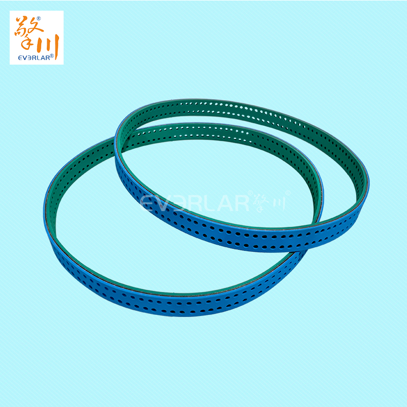 藍(lán)綠片基帶打孔耐磨防滑物流包裝行業(yè)分揀倉儲傳動平皮帶擎川定制