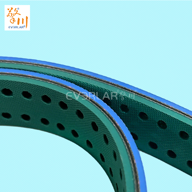 藍(lán)綠片基帶打孔耐磨防滑物流包裝行業(yè)分揀倉儲傳動平皮帶擎川定制