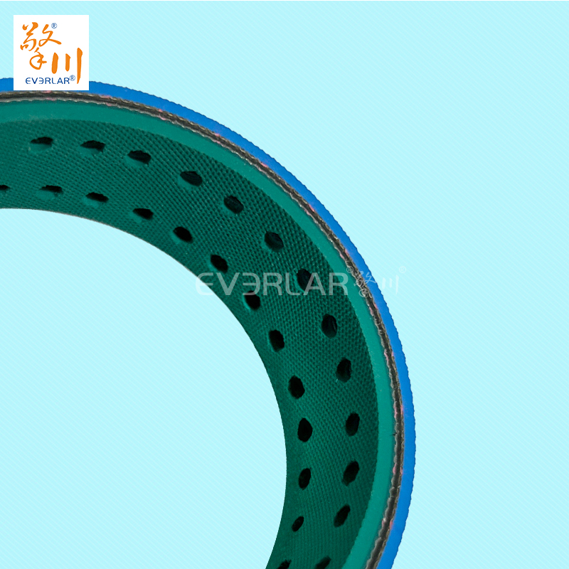 藍(lán)綠片基帶打孔耐磨防滑物流包裝行業(yè)分揀倉儲傳動平皮帶擎川定制
