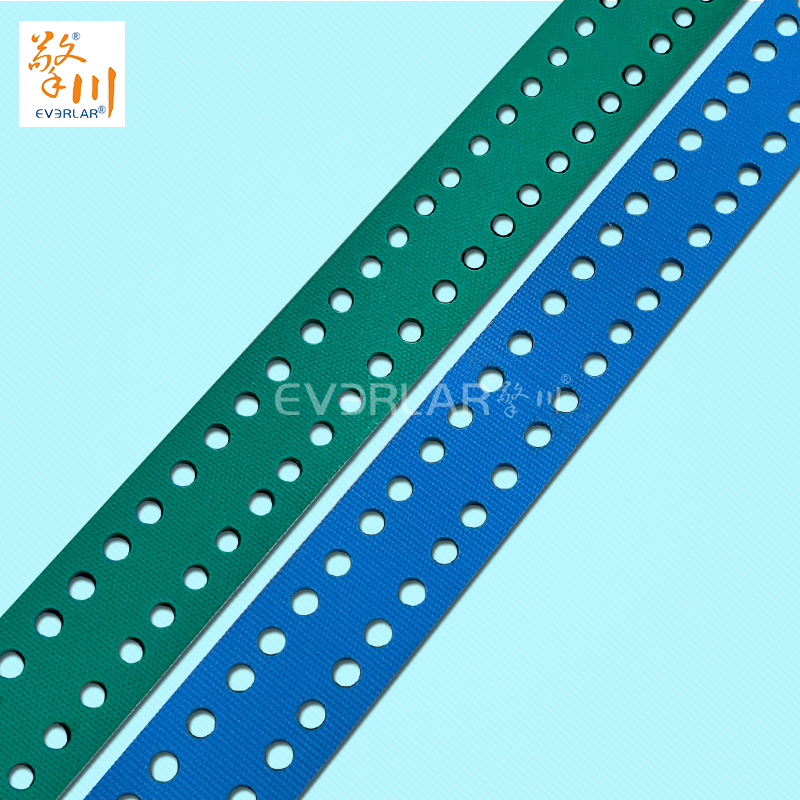 藍(lán)綠片基帶打孔耐磨防滑物流包裝行業(yè)分揀倉儲傳動平皮帶擎川定制