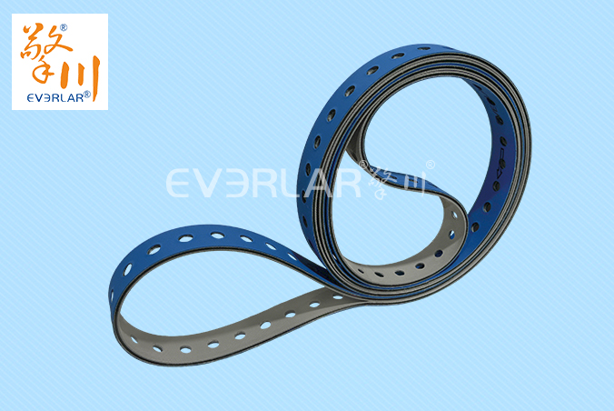 藍灰片基帶加打孔耐磨抗拉伸印刷紡織生產(chǎn)線紙張布料元件傳送平皮帶