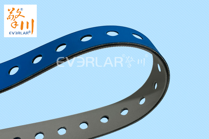 藍灰片基帶加打孔耐磨抗拉伸印刷紡織生產(chǎn)線紙張布料元件傳送平皮帶