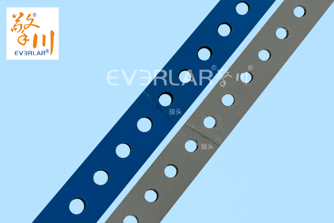 藍灰片基帶加打孔耐磨抗拉伸印刷紡織生產(chǎn)線紙張布料元件傳送平皮帶